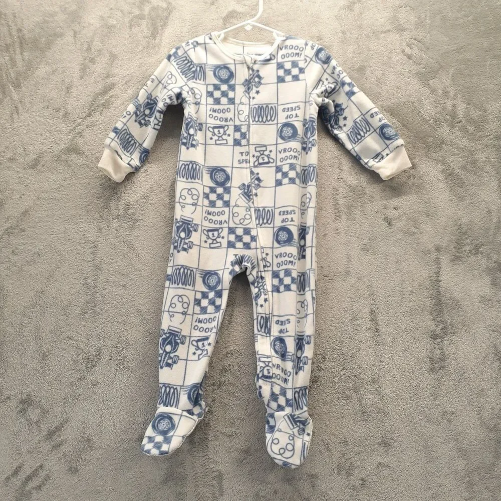 Kids Headquarters Sz 2T Blue 2 Footed Fleece Blanket Sleeper Pajama Race Car